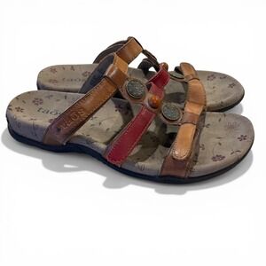Taos Prize Leather Sandals Women's 7 Brown Red Multi Strap Adjustable Comfort